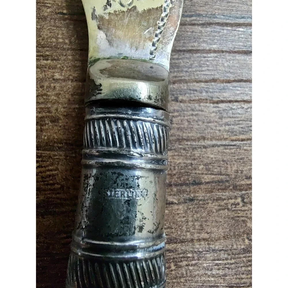 Antique EPNS Fish Knife Butter Spreader Sterling Collar Mother of Pearl Handle